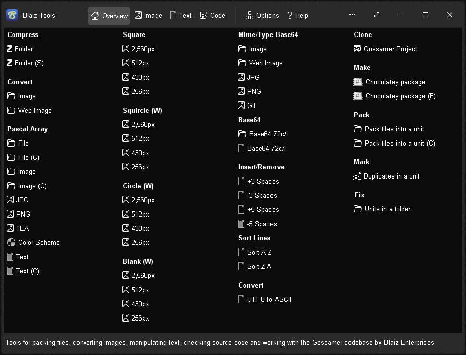 The Overview panel offers a concise set of tools covering a broad range of common actions
Click to view image full size in a new tab